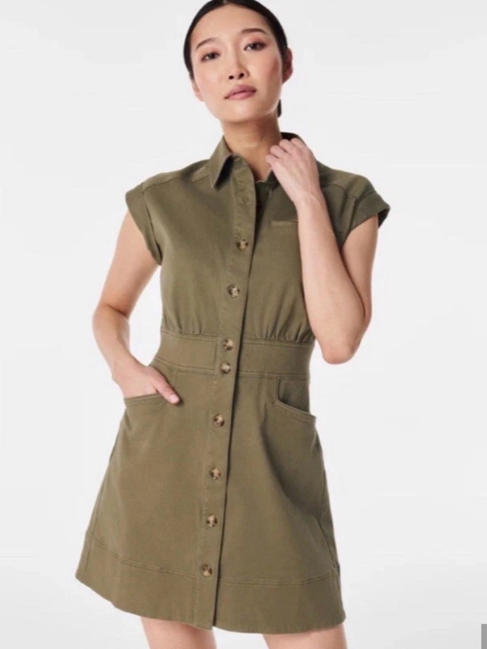 NWT SPANX Stretch Twill Utility Dress Tuscan Olive Green XL